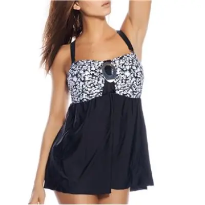 Seekers Contour Babydoll Swimsuit Flower Blck Wht * Fri Frakt *