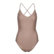 Shiny Cross Back Swimsuit Baddräkt Badkläder Brun Filippa K