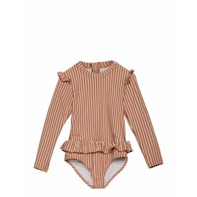 Sille Swim Jumpsuit Seersucker Baddräkt Badkläder Orange Liewood