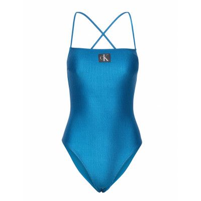 Square Neck Piece Baddräkt Badkläder Blå *Villkorat Erbjudande Calvin Klein
