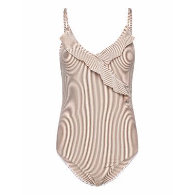 Becksöndergaard Striba Bly Frill Swimsuit Beige
