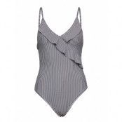 Striba Bly Frill Swimsuit Baddräkt Badkläder Blå Becksöndergaard