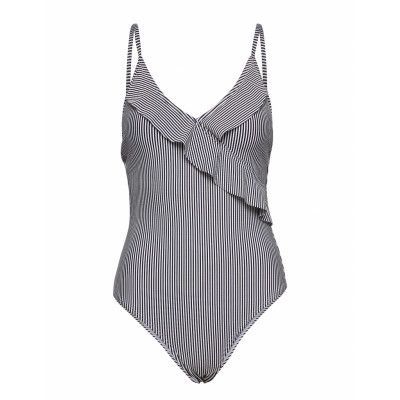 Striba Bly Frill Swimsuit Baddräkt Badkläder Blå Becksöndergaard