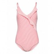 Striba Bly Frill Swimsuit Baddräkt Badkläder Coral Becksöndergaard