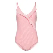 Striba Bly Frill Swimsuit Baddräkt Badkläder Coral Becksöndergaard