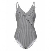 Becksöndergaard Striba Bly Frill Swimsuit Marinblå