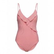 Striba Bly Frill Swimsuit Baddräkt Badkläder Röd Becksöndergaard