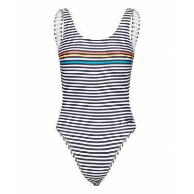 Stripe Logo Deep U-Back 1 Pcs Black/White 36 Baddräkt Badkläder Multi/mönstrad Speedo