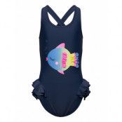 Swimsuit W. Application Baddräkt Badkläder Marinblå Color Kids