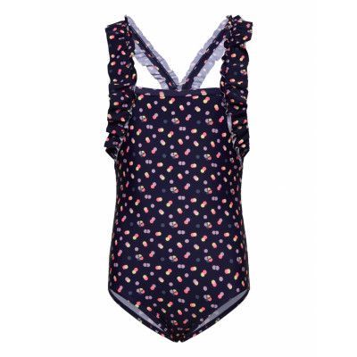Color Kids Swimsuit W. Frills, Aop Blå
