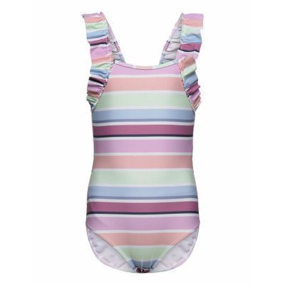 Swimsuit W. Frills - Aop Baddräkt Badkläder Multi/mönstrad Color Kids