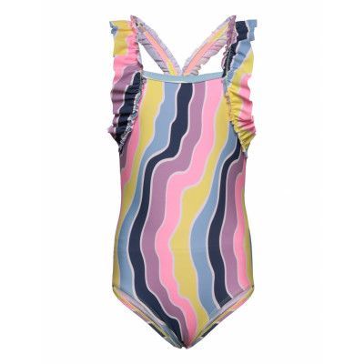 Color Kids Swimsuit W. Frills, Aop Lila