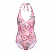 Recycled: Swimsuit With A Print Baddräkt Badkläder Rosa Esprit Bodywear Women