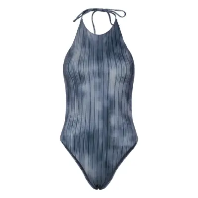 Weekday Tie Printed Halter Neck Swimsuit Blå