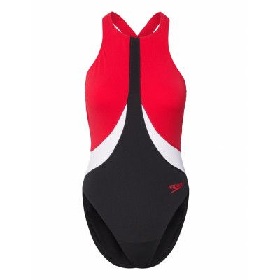 Womens Colourblock Highneck Crossback Sport Swimsuits Red Speedo