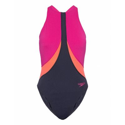 Womens Colourblock Highneck Crossback Sport Swimsuits Rosa Speedo
