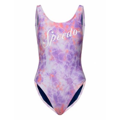 Womens Printed Logo Deep U Back Baddräkt Badkläder Lila Speedo