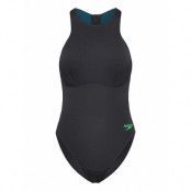 Womens Racer Zip Swimsuit With Integrated Swim Bra Baddräkt Badkläder Black Speedo