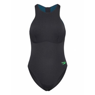 Speedo Womens Racer Zip Swimsuit With Integrated Swim Bra Svart