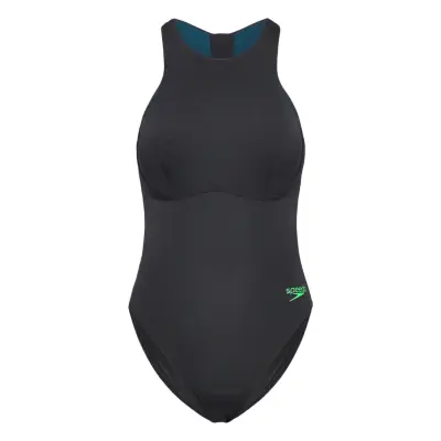 Speedo Womens Racer Zip Swimsuit With Integrated Swim Bra Svart