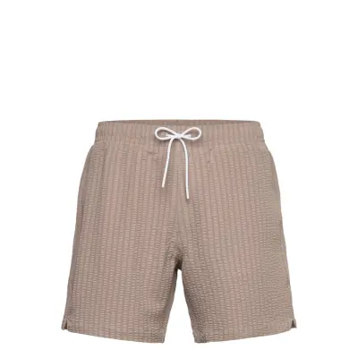 Abercrombie & Fitch Pull-On Wide Seersucker Swim Trunk Beige