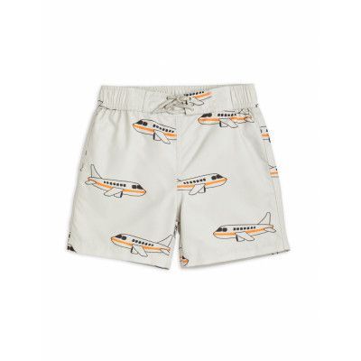 Airplane Aop Swim Shorts Badshorts Grå Mini Rodini