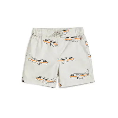 Airplane Aop Swim Shorts Badshorts Grå Mini Rodini