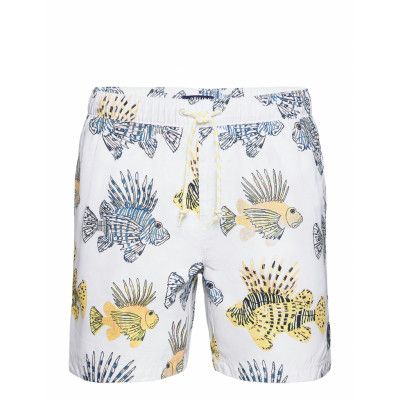 Fish Print Swimshort Badshorts Vit Original Penguin