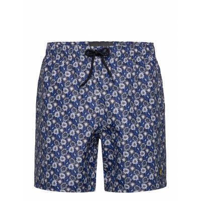 Lyle & Scott Floral Print Resort Swim Shorts Marinblå