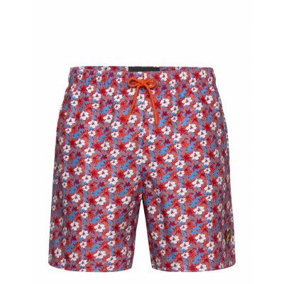 Lyle & Scott Floral Print Resort Swim Shorts Röd
