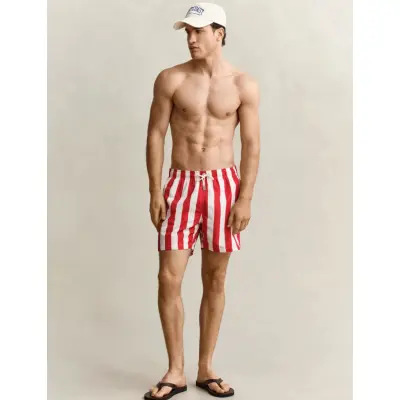 Gant Block Striped Swim Shorts - Red - M