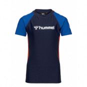 Hmlzab Swim T-Shirt S/S Swimwear UV Clothing UV Tops Blå Hummel