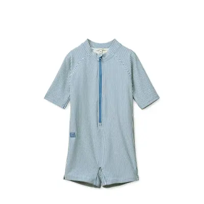 Liewood Max Seersucker Shortsleeve Swim Jumpsuit - Blue - 74