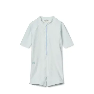 Liewood Max Seersucker Shortsleeve Swim Jumpsuit - Blue - 92