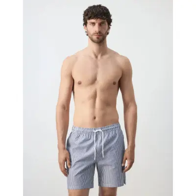Mango Seersucker Swimming Trunks - Navy - M