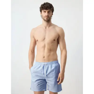 Mango Seersucker Swimming Trunks - White - XL