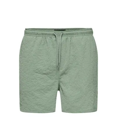 ONLY & SONS Onsted Life Solid Seersucker Swim Noos - Green - M