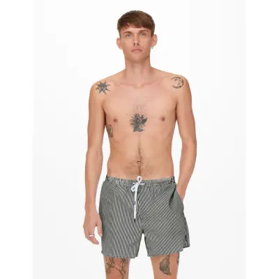 ONLY & SONS Onsted Stripe Seersucker Swim Noos - Black - XS