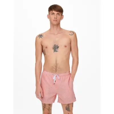 ONLY & SONS Onsted Stripe Seersucker Swim Noos - Red - M
