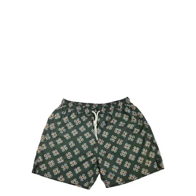 Portia 1924 Dark Green Floral Swim Shorts Khaki Green