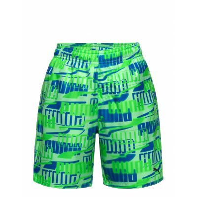 Puma Swim Boys Printed All Over Mid Sport Swimshorts Green Puma Swim