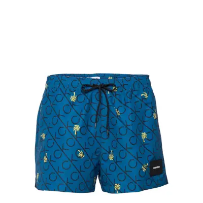 Short Drawstring-Print Badshorts Blå Calvin Klein