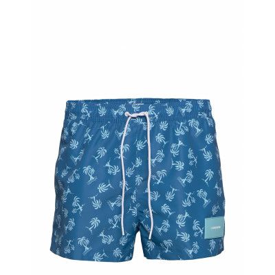 Short Drawstring-Print Badshorts Blå Calvin Klein