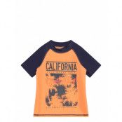 T-Shirt W. Print Swimwear Swim Tops Orange Color Kids