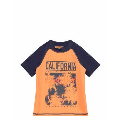 T-Shirt W. Print Swimwear Swim Tops Orange Color Kids
