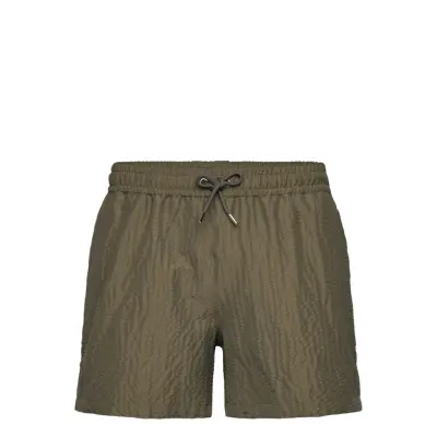 The Resort Co. Classic Swim Shorts Olive Seersucker Khaki Green