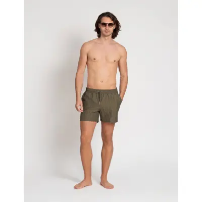 The Resort Co. Classic Swim Shorts Olive Seersucker - Khaki green - S 35 cm