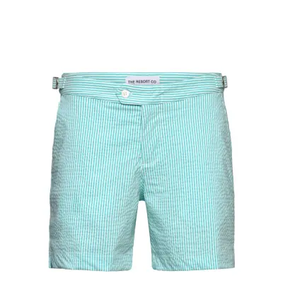 The Resort Co. Tailored Swim Shorts Turquoise Seersucker Blå