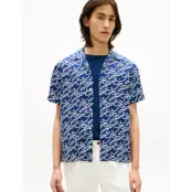 Tommy Hilfiger Linen Camp Collar Sslv Swimshop - Blue - M