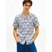 Tommy Hilfiger Linen Camp Collar Sslv Swimshop - Navy - XL